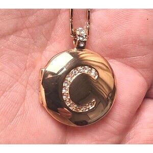 Monet Shamrock Locket Initial C Rhinestone Necklace